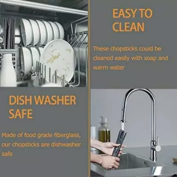 5 Pairs of Chopsticks 🍣 Reusable & Non Slip with Black Cherry Blossom Design - Picture 8 of 10